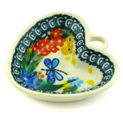 Polish Pottery Mini Heart Bowl 2&quot; Garden Delight UNIKAT