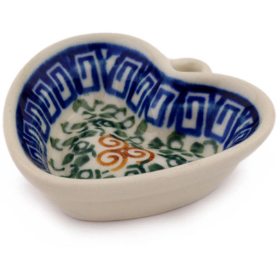 Polish Pottery Mini Heart Bowl 2&quot; Grecian Sea