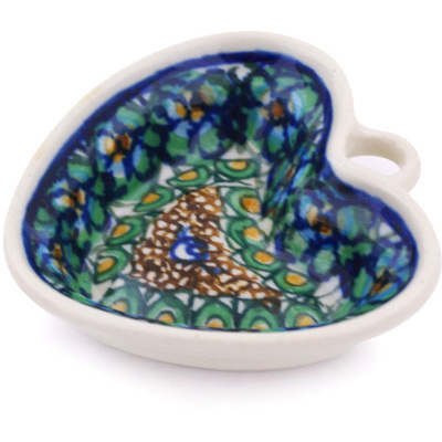 Polish Pottery Mini Heart Bowl 2&quot; Mardi Gras UNIKAT