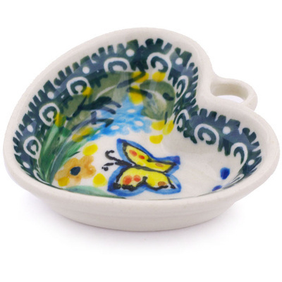Polish Pottery Mini Heart Bowl 2&quot; Spring Garden UNIKAT