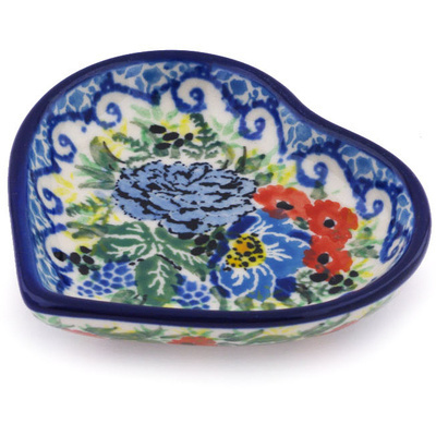 Polish Pottery Mini Heart Bowl 3&quot; Joyful Blue UNIKAT