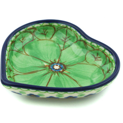 Polish Pottery Mini Heart Bowl 3&quot; Key Lime Dreams UNIKAT