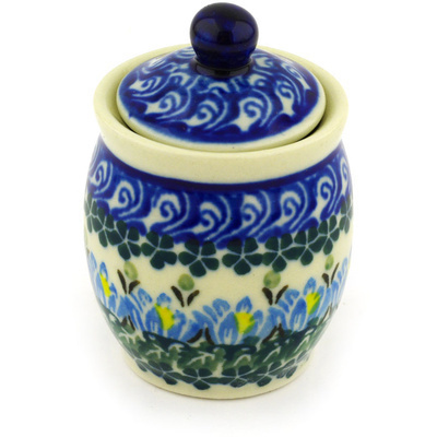 Polish Pottery Mini Jar 2&quot; Blue Blooms