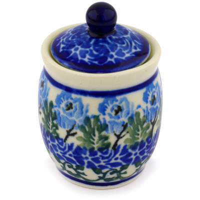 Polish Pottery Mini Jar 2&quot; Blue Rosette Wreath