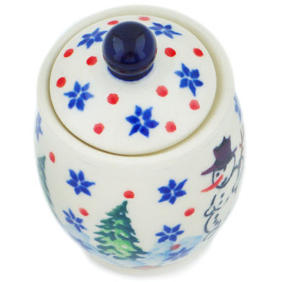 Polish Pottery Mini Jar 2&quot; Dancing Snowman UNIKAT