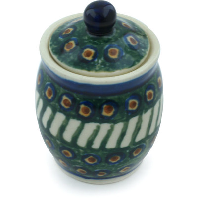Polish Pottery Mini Jar 2&quot; Emerald Peacock