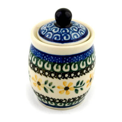 Polish Pottery Mini Jar 2&quot; Yellow Daisy Swirls