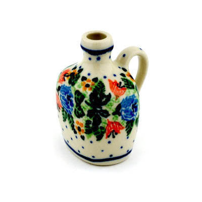 Polish Pottery Mini Jug 2&quot; Dotted Floral Wreath UNIKAT