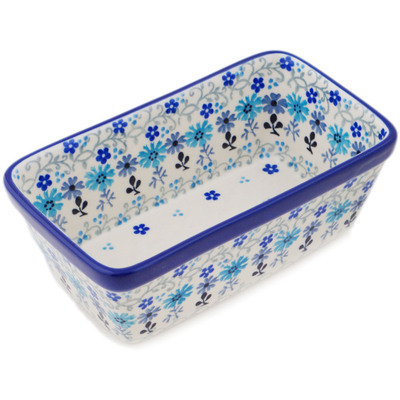 Polish Pottery Mini loaf pan Baby Blue Garden