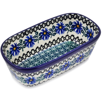 Polish Pottery Mini loaf pan Blue Chicory