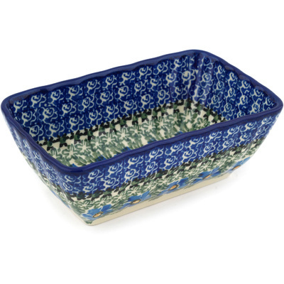 Polish Pottery Mini loaf pan Blue Daisy Dream UNIKAT