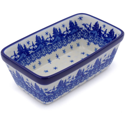 Polish Pottery Mini loaf pan Blue Winter