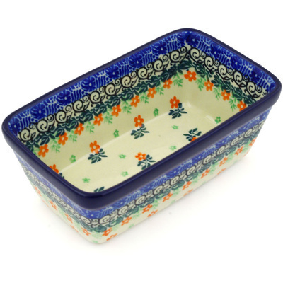 Polish Pottery Mini loaf pan Calendula Blossoms