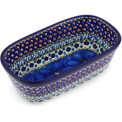 Polish Pottery Mini loaf pan Cobalt Poppies UNIKAT