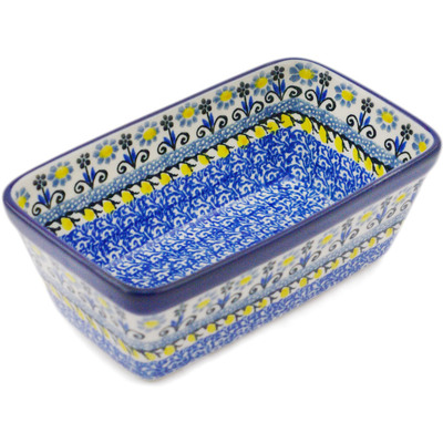 Polish Pottery Mini loaf pan Glorious Daisy Blue