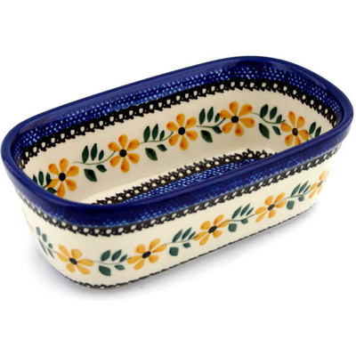 Polish Pottery Mini loaf pan Golden Daisy Swirl