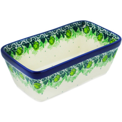 Polish Pottery Mini loaf pan Green Flora