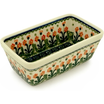 Polish Pottery Mini loaf pan Peach Spring Daisy