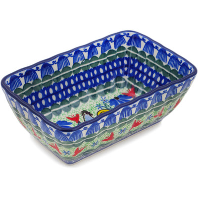 Polish Pottery Mini loaf pan Spring Rooster UNIKAT
