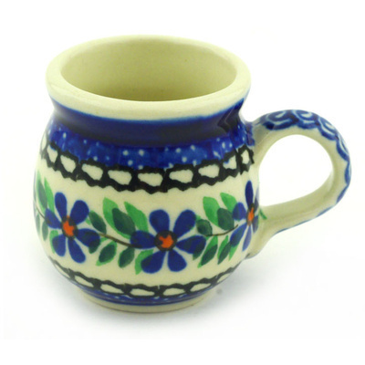 Polish Pottery Mini Mug 2&quot; Blue Daisy Swirls