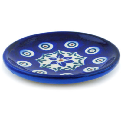 Polish Pottery Mini Plate 3&quot; Starflower Peacock