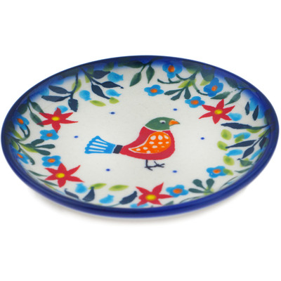 Polish Pottery Mini Plate 4&quot; Pretty Bird Floral UNIKAT