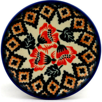 Polish Pottery Mini Plate, Coaster plate Autumn Poppies UNIKAT
