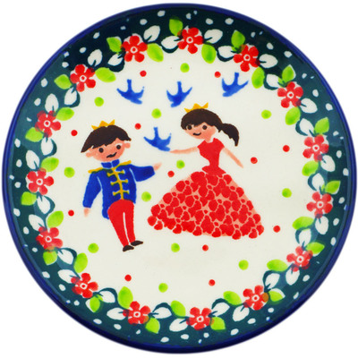 Polish Pottery Mini Plate, Coaster plate Bird Prince And Princess UNIKAT