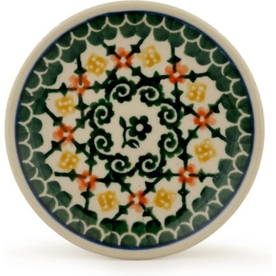 Polish Pottery Mini Plate, Coaster plate Black Daisy Dance
