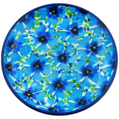 Polish Pottery Mini Plate, Coaster plate Blue Bachelor Buttons UNIKAT