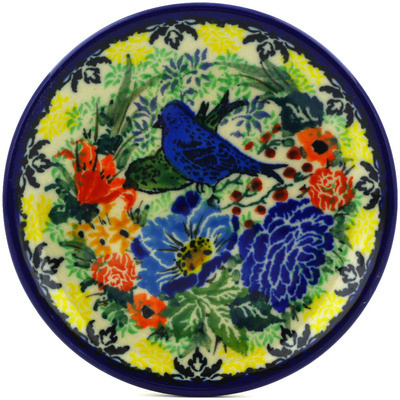 Polish Pottery Mini Plate, Coaster plate Blue Bird Delight UNIKAT