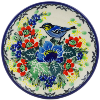 Polish Pottery Mini Plate, Coaster plate Blue Bird Solo UNIKAT