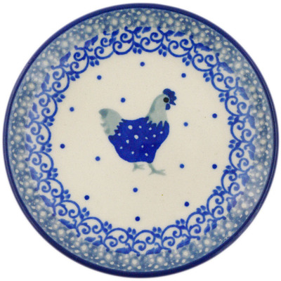 Polish Pottery Mini Plate, Coaster plate Blue Chicken