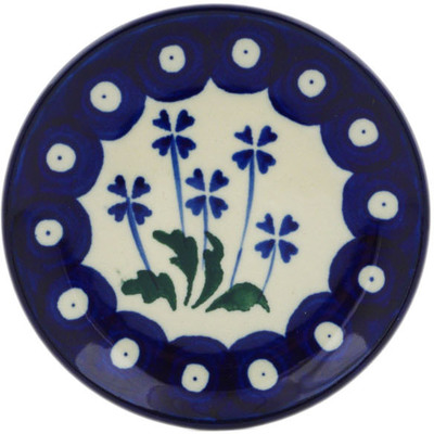 Polish Pottery Mini Plate, Coaster plate Blue Clover Peacock