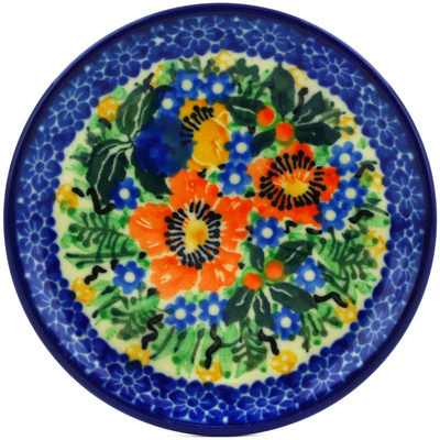 Polish Pottery Mini Plate, Coaster plate Blue Daisy Bouquet UNIKAT