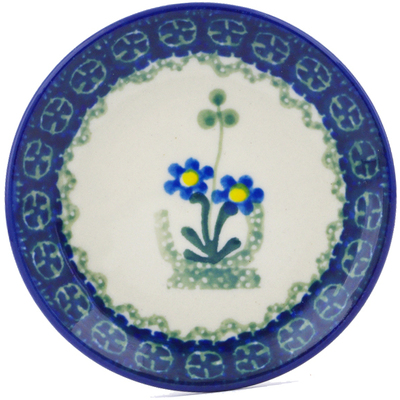 Polish Pottery Mini Plate, Coaster plate Blue Daisy Circle