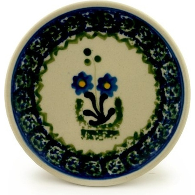 Polish Pottery Mini Plate, Coaster plate Blue Daisy Circle