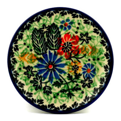 Polish Pottery Mini Plate, Coaster plate Blue Daisy Fields UNIKAT