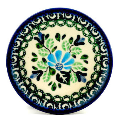 Polish Pottery Mini Plate, Coaster plate Blue Daisy Garden UNIKAT