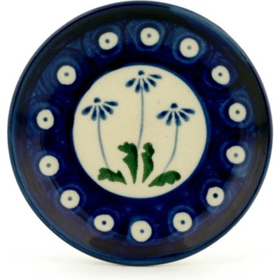 Polish Pottery Mini Plate, Coaster plate Blue Daisy Peacock