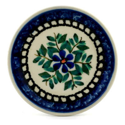 Polish Pottery Mini Plate, Coaster plate Blue Daisy Swirls