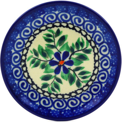 Polish Pottery Mini Plate, Coaster plate Blue Daisy Swirls