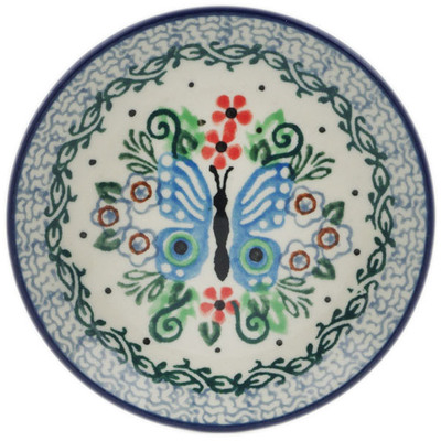 Polish Pottery Mini Plate, Coaster plate Blue Flutterfly UNIKAT