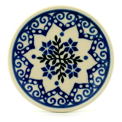Polish Pottery Mini Plate, Coaster plate Blue Holly