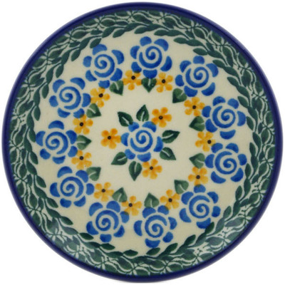 Polish Pottery Mini Plate, Coaster plate Blue Impatiens Vines UNIKAT