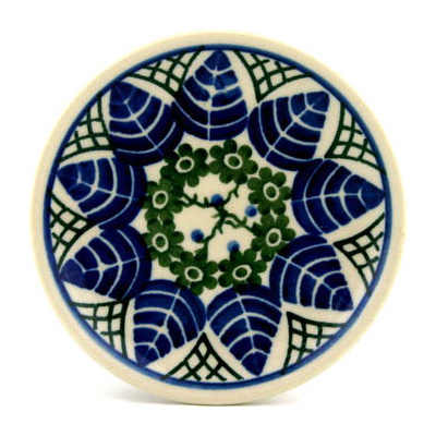Polish Pottery Mini Plate, Coaster plate Blue Leaf