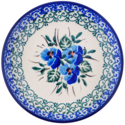 Polish Pottery Mini Plate, Coaster plate Blue Pansy