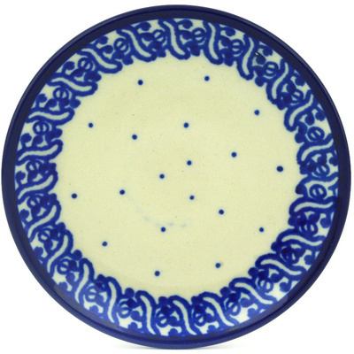 Polish Pottery Mini Plate, Coaster plate Blue Polka Dot