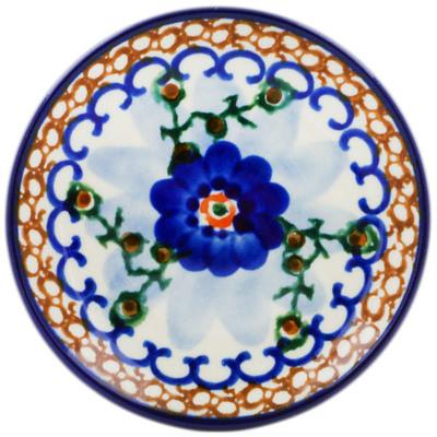 Polish Pottery Mini Plate, Coaster plate Blue Poppy Circle UNIKAT