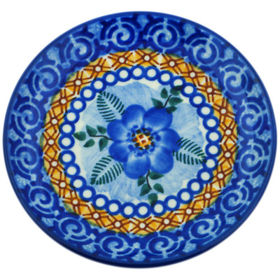 Polish Pottery Mini Plate, Coaster plate Blue Poppy Circle UNIKAT